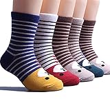 [ソミラ] SOMILA 子供用 靴下 ソックス キッズ 5足セット 可愛い動物柄 横縞 男の子 女の子 XL
