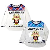 (アイボリー/90cm)ベビー服 男の子 Tシャツ 長袖 アンパンマン チェック柄切替 ラウンドテイル キャラプリント ワッペン 男児 ベビー