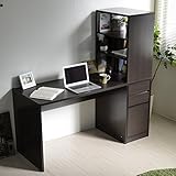 【左右どちら側でも設置できる書棚付き】 引き出し付き デスク 学習机 150cm幅 (ダークブラウン)