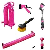 【合計24m ガーデンホース 伸びるホース 12m + アタッチメント のびる】ガーデンホース フルセット ピンク(B549-SET-S2)