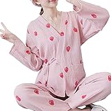 【爱莉セレクトショップ】ルームウェア レディース パジャマ ゆったり エレガント イチゴ 綿 哺乳口 春 夏 秋 長袖 かわいい 柔らか 上下セット 妊婦服 快適 ゆとりがある 長袖 ゆったり ウエス