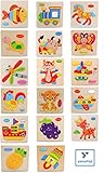 yasushoji 木のおもちゃ 知育玩具 パズル 形はめ 絵 合わせ 幼児 プレゼント お祝い おもちゃ つみき 教材 (タイプC)