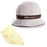 【Ani Mam Kids】ベビー用 帽子 日よけ UVカット 出産祝い バースデー プレゼント 男の子 女の子 可愛い くまさん スタイ ギフトセット (ブラウン×イエロー)