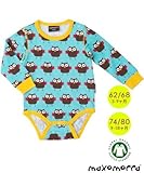 北欧ベビー服 長袖 ロンパース Owl 肌着 ボディスーツ オーガニックコットン 春夏 Maxomorraマクソモーラ 3-9ヶ月/9-18ヶ月 (62/68)