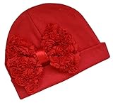 Funny Girl Designs HAT ベビー・ガールズ 0-6 Months レッド Shabby Chiffon Rosette Bow Cotton Baby Hat-Red