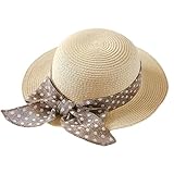 (コ-ランド) Co-land キッズ麦わら帽子 子供用キャップ ベビー用ハット ツバ付き ドット柄リボン 女の子 女児 紫外線UVカット ビーチハット お出かけ 52cm