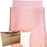 「 日本製 」 お昼寝布団セット ５点 シャボン玉ピンク （ 大きなdotと小さなdotのシンプルなデザイン ）