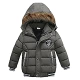 POTOJP 子ども用 中綿コート フワフワ毛襟 ダウンジャケット ジッパー ダウンコットンコート キッズ 上着 フード付け アウター 男の子 冬 防寒綿服 コットンジャケット 日常着 (110, グ