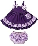 EOZY 可愛い ワンピース ベビー服 赤ちゃんドレス 2点セット ベビーショートパンツ スイムウェア 袖なしワンピ 夏着 蝶結び フリル 子供用 パープル無地 80