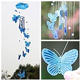 Kicode 蝶の風チャイム インテリアハンギングガーデンオーナメントガーデンリビング （青）