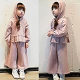 【 韓国スタイル子供服】 キッズ 暖か ♪ 長袖＆長パンツ ♪ 女の子上下セットアップ /帽子付　シフォン裾プリーツがかわいい　キュロットパンツ 110/120/130/140/150 Pink,14