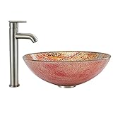 Vigo Blazing Fireガラス容器シンクand Seville蛇口with Pop Up、つや消しニッケル