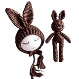 ECYC新生児赤ちゃん可愛いウサギ耳帽子with Rabbit人形写真撮影プロップ