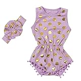 Messyコード赤ちゃん女の子ロンパースワンジーPompomジャンプスーツノースリーブClothingセットwithヘッドバンド カラー: パープル