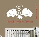 Large Cute Elephant Family With Hearts Wall Decals Baby Nursery Decor Kids Room Wall Stickers (Large