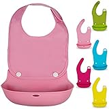ハッピープライム ベビースタイ ビブ 食事用 エプロン シリコン 撥水加工 洗濯 取り外し可能 出産祝いに (ピンク)