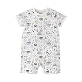 Baby Nest 夏 ベビー服 半袖ロンパース 女の子 男の子 肩ボタン フルプリント コットン ハリネズミ 9-12M