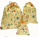 巾着　袋 子袋　整理袋　ポーチ　小物入れ　ベビー用品 ベビー雑貨　布製袋＝出産祝いやギフトにもどうぞ (イエロー)