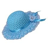 (ビグッド)Bigood 可愛い 麦わら帽子 子供用ハット キッズ 帽子 レース ペーパーハットサンバイザー子供 つば広帽 ボーラーハットアウトドア お出かけに ブルー