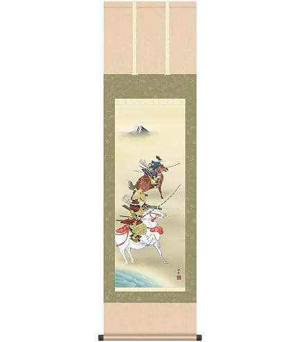 Amazon.co.jp: 長江桂舟『白馬武者(尺三立)』版画＋手彩色 掛け軸 人物