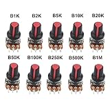 Poilee ポテンショメータ 500k 5k 100k 50k 10k 1k WH148 ポテンショメーター ノブ 3ターミナルリニアテ Bタイプ 15mm 電子工作 10個セット