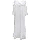 Amazon Fevon ネグリジェ レディース プリンセス風 姫系 ロング ルームワンピース ルームウェア ホワイト レース切り替え 五分袖 春 夏 秋 ワンピース 部屋着 寝間着 かわいい エレガント セクシー スリップ ルームワンピース ネグリジェ 通販