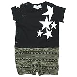 《夏対応》SHORH KID'S(ショーキッズ) 天竺オルテガ・星切替カバーオール 80cm/ブラック NO.SD-70672