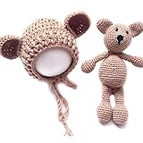 テディベア くまちゃん＆ニット帽セット ０-３ヵ月〈Lollypops!!!オリジナル〉≪ 新生児 フォト ニューボーン フォト Newborn スタジオ 撮影 小物 衣装 ≫(カーキ,0-3カ月) 