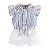 Tavodooキッズ　女の子　ベビーガールズ　上下セット　Tシャツ+ショートパンツ　半袖　縞模様　ストライプ　可愛い　春夏　ベビー服　子供服　出産祝い　誕生日　入学式　子供の日　三五七　遊園地　演奏会