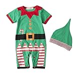 AvaCostumeベビーボーイズグリーンクリスマスパターンジャンプスーツセット、半袖 6M