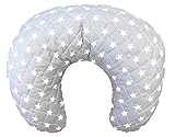 Soft Nursing Pregnancy Pillow/Cushion - Light Grey With White Stars - WITH QUILTED COVER & EXTRA PAD