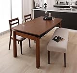 最大240cmまで伸ばせる伸縮ダイニング4点セット 天然木 【テーブル(幅140～240)1＋チェア2＋ベンチ1】 (チェア：ベージュ2脚、ベンチ：ベージュ1台)