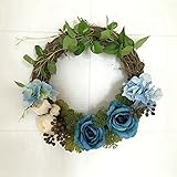 meiyiu Romantic人工ラタン花輪装飾花輪ドア吊り壁ウィンドウHoliday Festivalウェディングの装飾 ブルー xsym-a-197