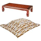 和調継脚こたつ 180x90cm ケヤキ+国産こたつ布団 H_ウェーブ・ベージュ 2点セット