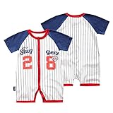エルフ ベビー(Fairy Baby) ロンパース 半袖 ショートオール 前開き ベビー服 男の子 野球ユニフォーム 縞柄 size 12M (9525)