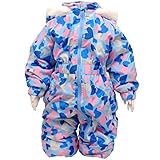 ガールズベビースキーウェア[Blue Mart(ブルーマート)]マルチカラーハート柄|中綿ジャンプスーツ|スノーコンビ|雪遊び|女の子|女児|子供用 80cm サックス