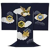 お宮参り 着物 男の子 初着 産着 正絹 鷹 刺繍 兜 掛け着 紺 男児 祝着 のしめ 着物タウン 3360-01079