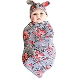 (アイム)iiniim　ベビー　ラップ　赤ちゃん　フリース　寝袋　おくるみ　ブランケット　新生児　着る毛布　コットン　暖かい　睡眠袋　幼児　花柄　ヘッドバンド付　３色 グレー ワンサイズ