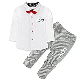 （アイム）iiniim　男の子スーツ　長袖　蝶ネクタイ付き　　Ｔシャツ　パンツ　ストライプ　縞模様　メガネ　幼児ベビー服　ポケット付き　衣装　パーティー　写真　記念日　９ヶ月から4歳まで　3色　 ホワ