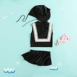 かわいいスカート型の小さな子供の女の子の学生は、子供の3組の水着を泳ぐことを学ぶ (Color : Black, Size : L=110-120CM)