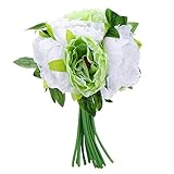 枯れない花 造花 花束 ブライダル 牡丹 1束10個花 花の直径は9.5cm (ホワイト+グリーン)
