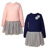 (ピンク/110cm)子供服 女の子 ドッキング ワンピース 長袖 ニット ラメチュール スカート フラワーモチーフ付 女児 キッズ