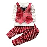 QIAONAI 男の子 スーツ　ベビー服 子供服 　男の子　フォーマル スーツ　ロンパース 　上下2点セット　Tシャツ＋ズボン　長袖 チェック柄 ベスト　ネクタイ　 結婚式 入園式 発表会　七五三 お