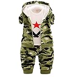JIEYA 男の子　長袖 ベビーボーイズカモフラージュ3ピース服セットノースリーブパーカロングスリーブTシャツとパンツの服 (黒, 0.5-1歳)