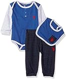 U.S. Polo Assn. Baby Boys' Creeper Bib Or Hat and Pant Set Blue 24M [並行輸入品]