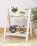 ZENGAI シンプルな2階建てのソリッドウッドの花の棚、木製の花のポットフレーム、レトロホワイトラダーのフラワーラック、バルコニー木製の花のポットフレーム フラワースタンド ( 色 : B )
