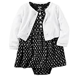 カーターズ ワンピース Carter's 女の子用黒花柄半袖ワンピースx白カーディガンお出かけ用2点セット (6months(61-67cm)) [並行輸入品]