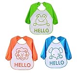 (バギオ) bagggio ベビー 赤ちゃん 長袖 食事用 エプロン 動物 3枚セット (ゾウさん、カエルさん、ライオンさん)