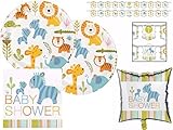 Baby Shower Happi Jungle Lion Giraffe Turtle Elephants Party Supplies Kit for 16 Guests [並行輸入品]