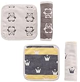 ヤング(Young) 抱っこひも用よだれカバー 4枚セット 可愛い パンダ 王冠柄 ユニセックス スナップ式 綿100％ 6重ガーゼ 多機能 ベビーカー ベビーキャリア チャイルドシート ショルダーベ